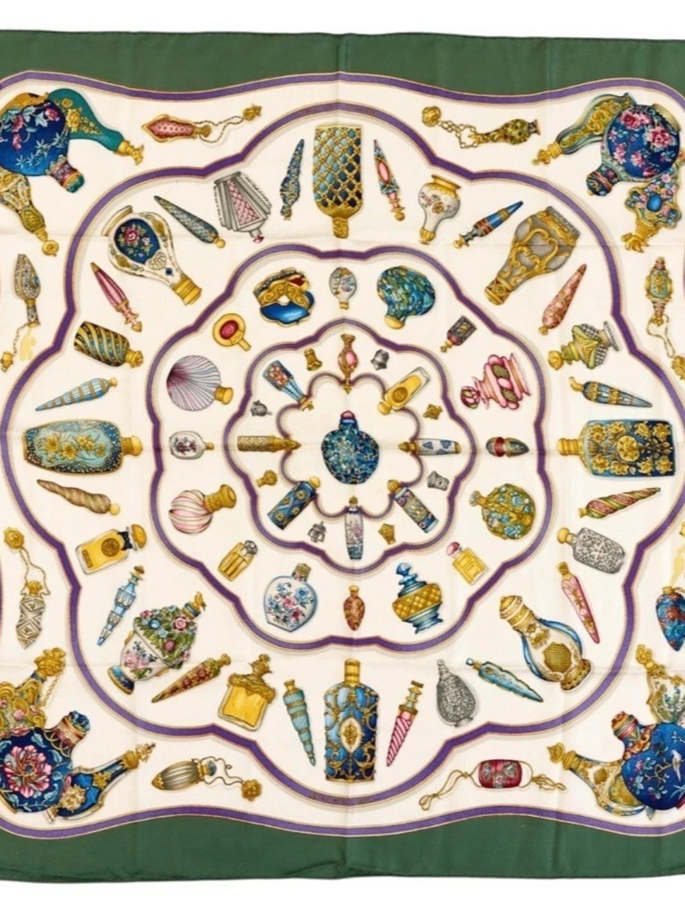 Hermès Qu'importe le Flacon Silk Scarf in Green & White